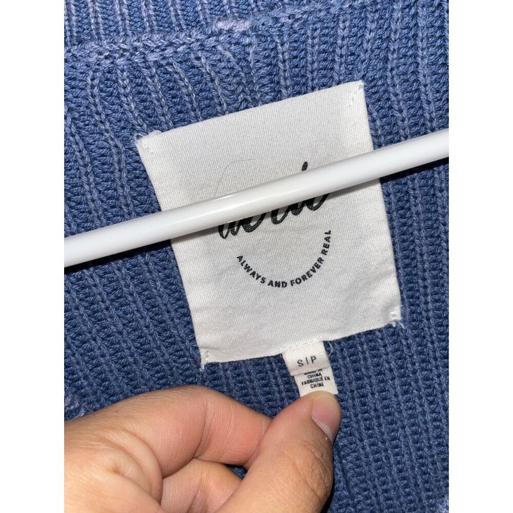 Aerie Cropped Blue Striped Sweater Oversized SIZe SMALL - Picture 5 of 9